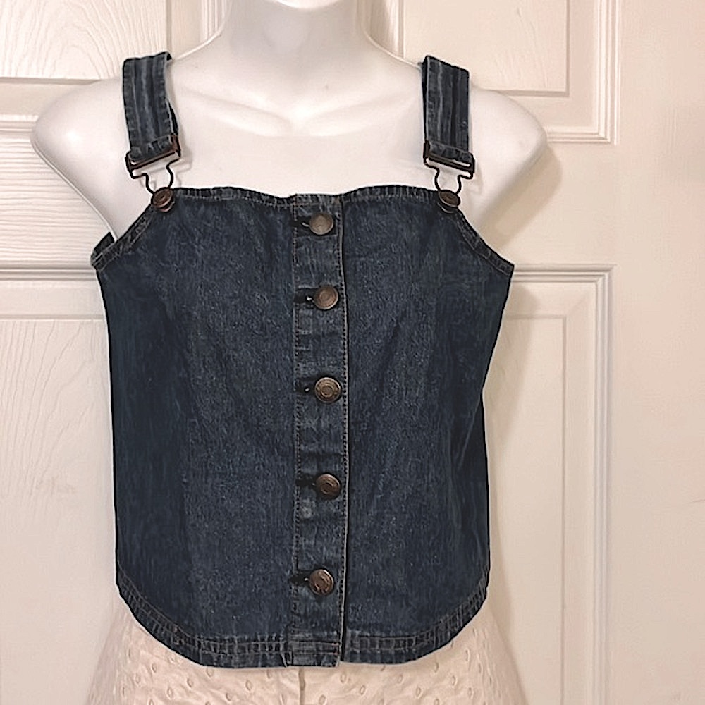 Oat New York Blue Jean Denim Sleeveless Crop Top Sz S